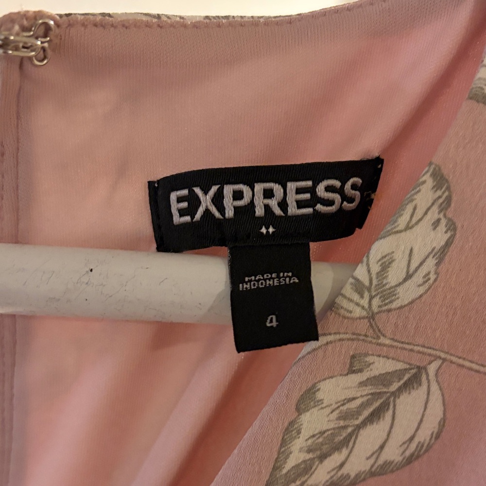 Express Blush Pink Floral Dress with Gray Leaf Print